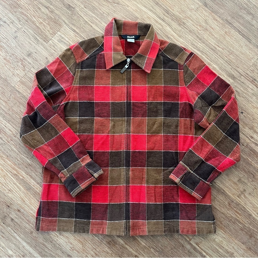 Plaid Zip-Up Jacket, Alia, Sz 14